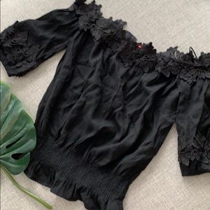 Black off the shoulder floral shirt